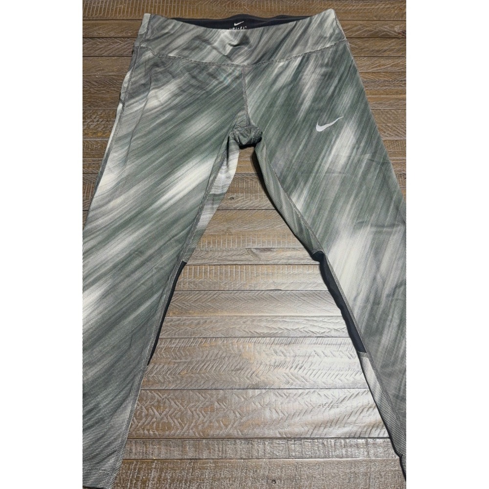 Nike Dri-FIT Leggings Womens Large Grey Digital Print Crop Tights Mesh Preloved - Picture 4 of 12